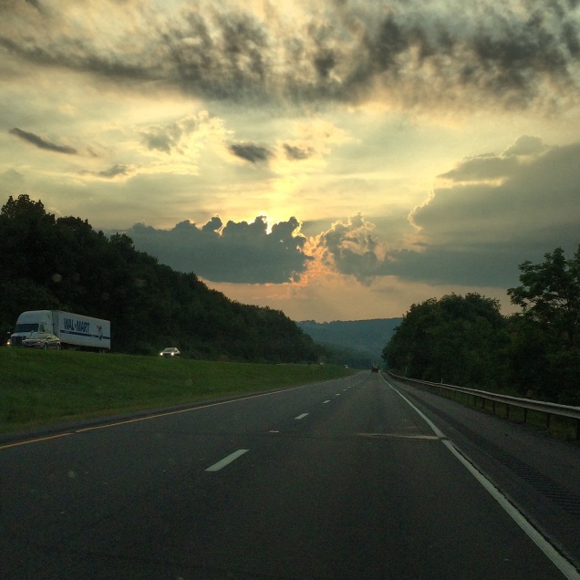 Northern Pennsylvania through the windshield. Almost home.